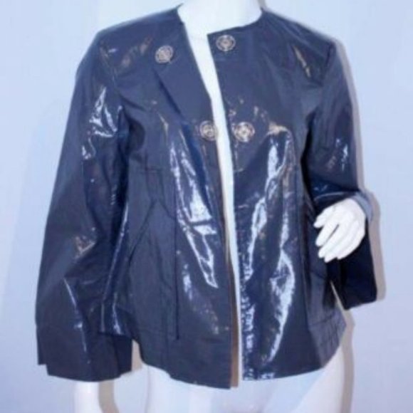 ZARA Jacket  Gunmetal GREY PVC Retro WATER - Picture 1 of 2